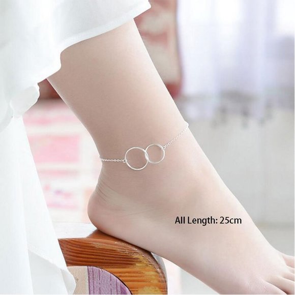 NEW 925 Sterling Silver Double Circle Anklet - Picture 5 of 5
